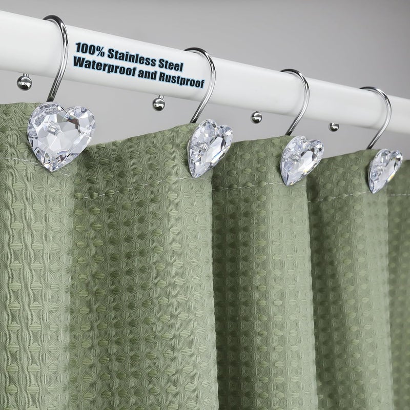 Yapicoco Shower Curtain Hooks Rings for Bathroom, 12PCS Heart Stainless Steel Rust Resistant Decorative Rhinestones Shower Curtain Rings Hangers for Shower Curtains (Single Hook Clear) - Image 5
